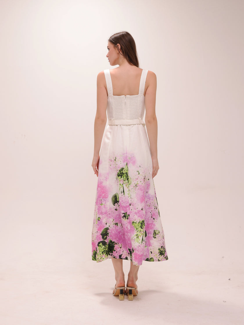 Eartha Midi Dress in Pink Hydrangea