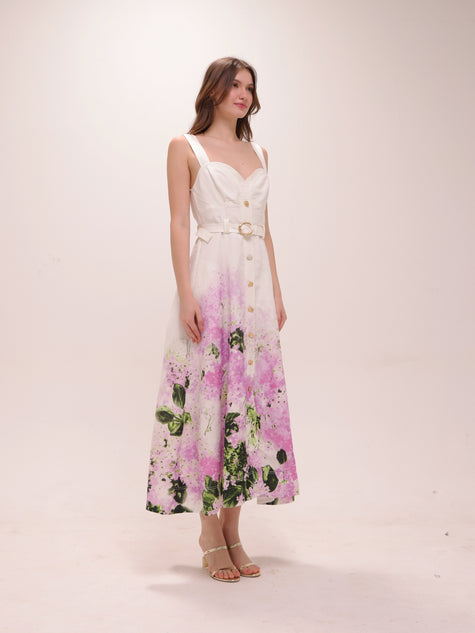 Eartha Midi Dress in Pink Hydrangea