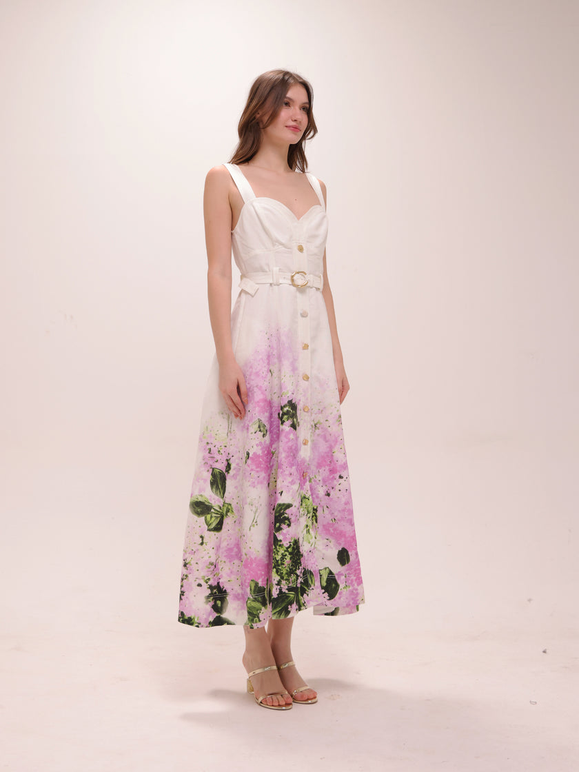 Eartha Midi Dress in Pink Hydrangea
