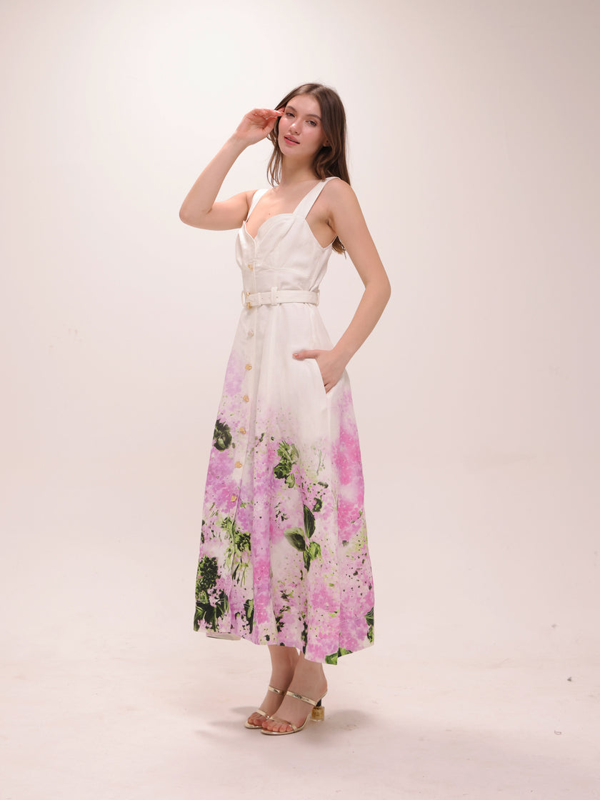 Eartha Midi Dress in Pink Hydrangea