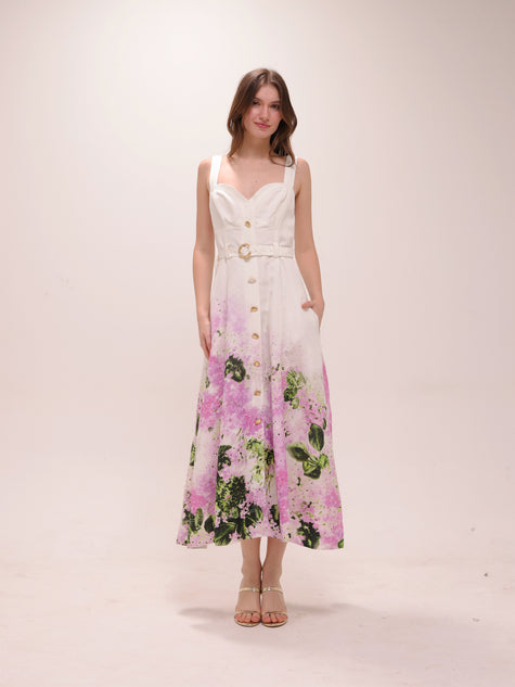 Eartha Midi Dress in Pink Hydrangea