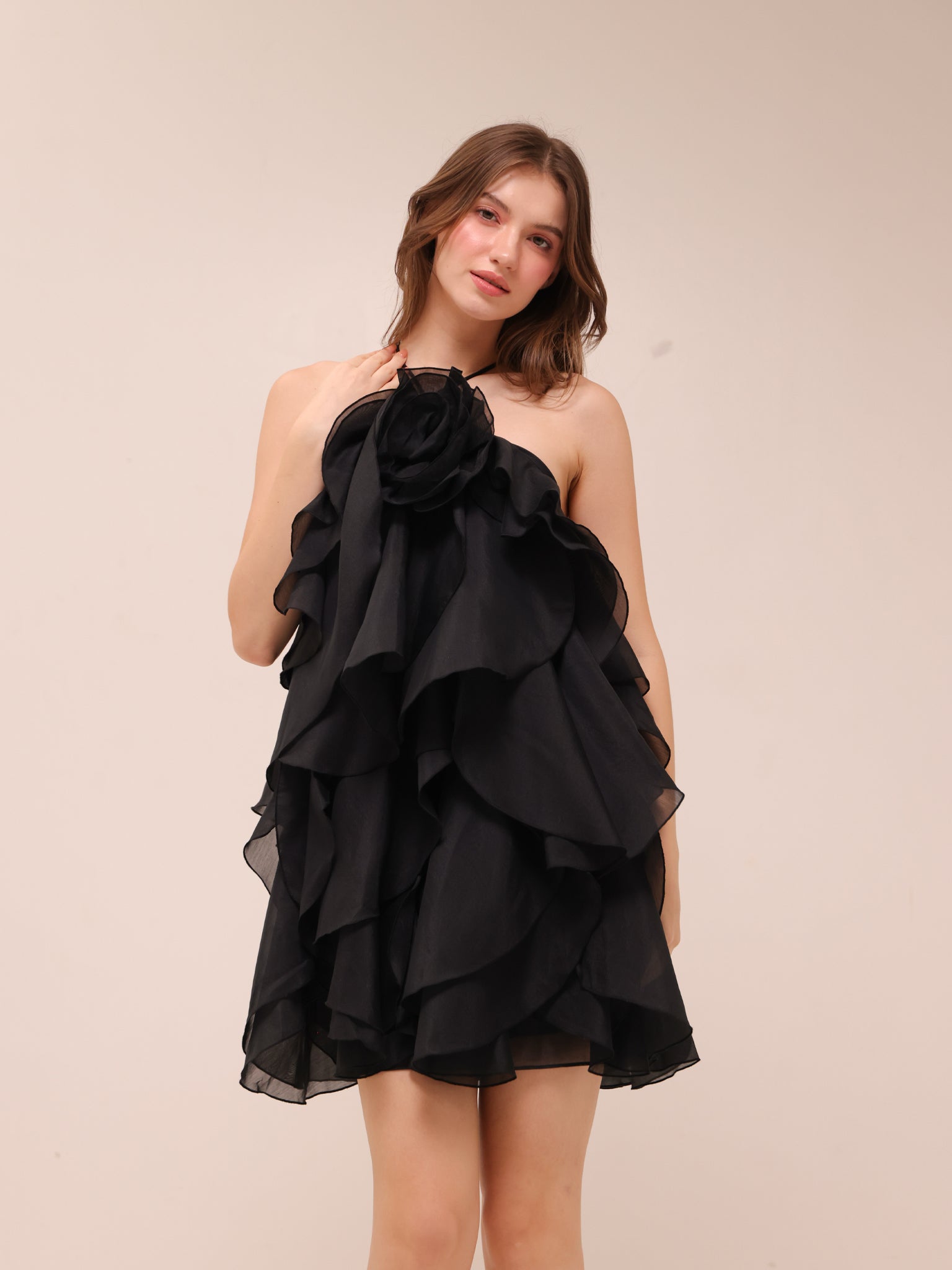 Pandorea Layered Mini Dress in Black