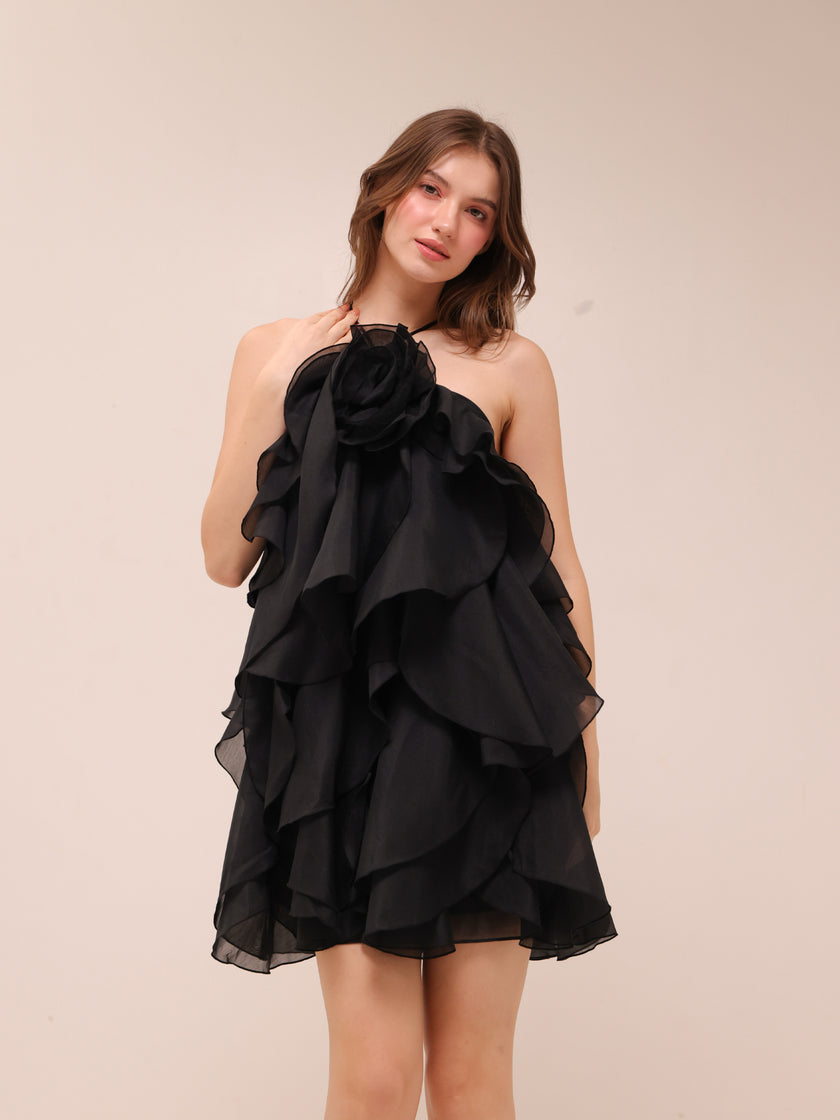 Pandorea Layered Mini Dress in Black
