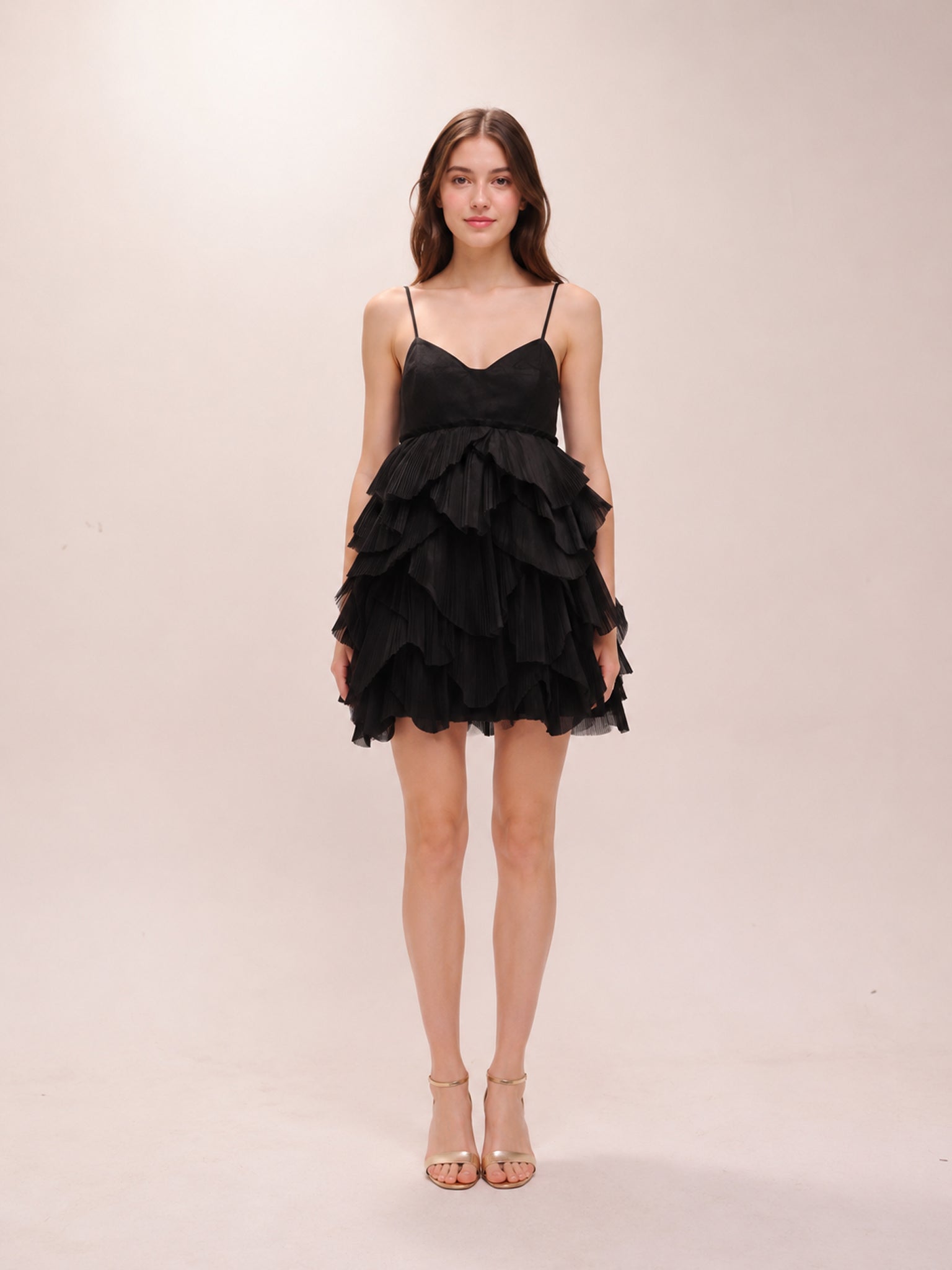 Elsie Pleat Mini Dress in Black