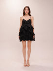 Elsie Pleat Mini Dress in Black