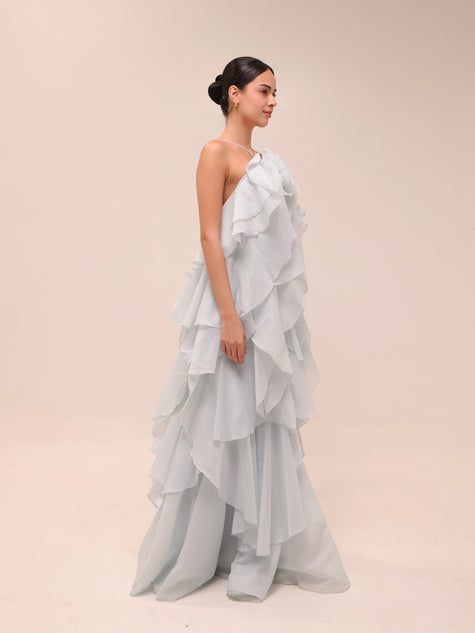 Pandorea Layered Maxi Dress in Silver Blue
