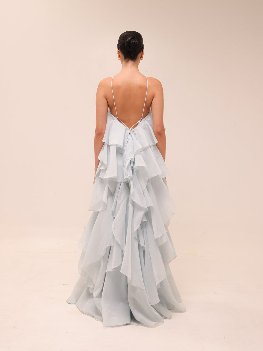 Pandorea Layered Maxi Dress in Silver Blue