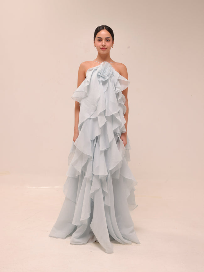 Pandorea Layered Maxi Dress in Silver Blue