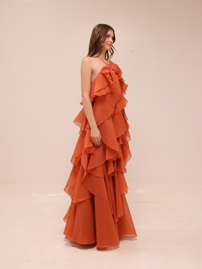 Pandorea Layered Maxi Dress in Coral Clay
