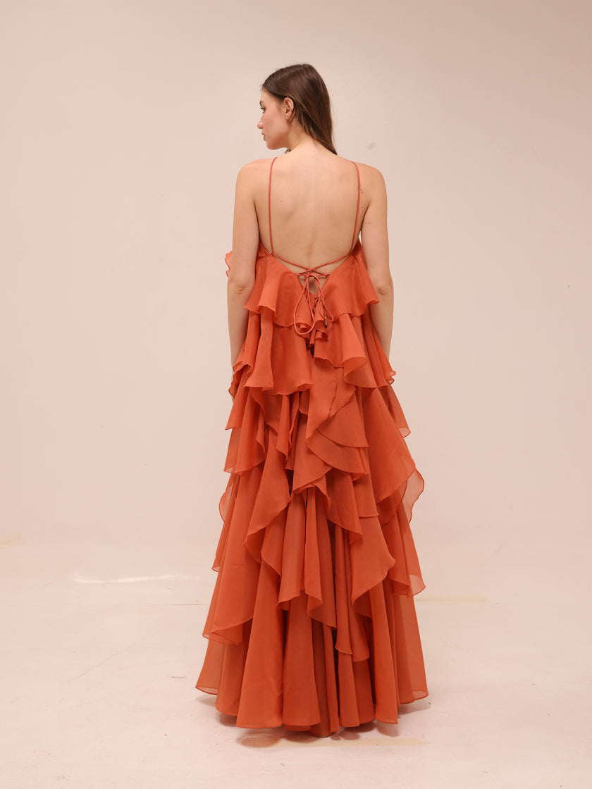 Pandorea Layered Maxi Dress in Coral Clay