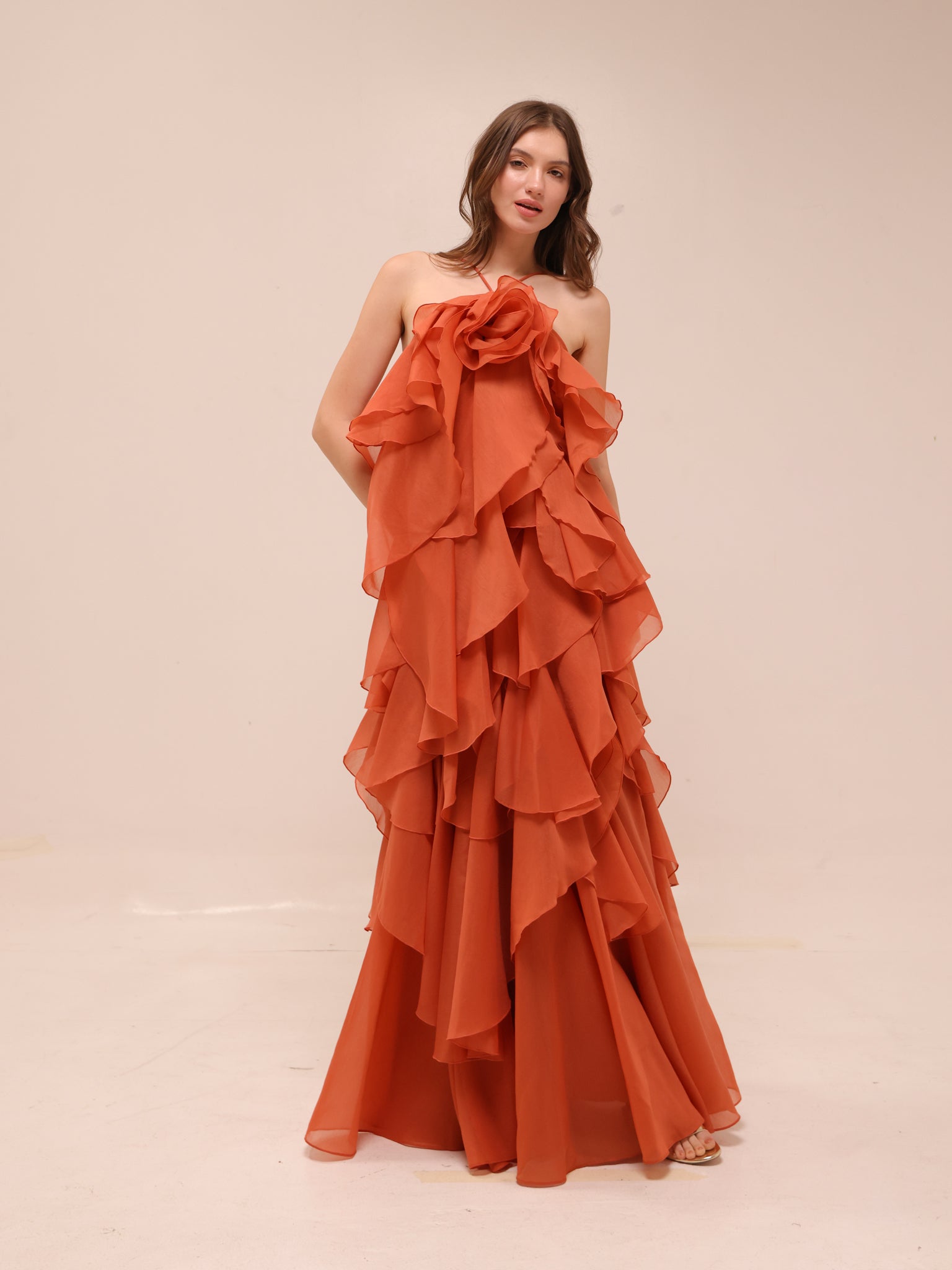 Pandorea Layered Maxi Dress in Coral Clay