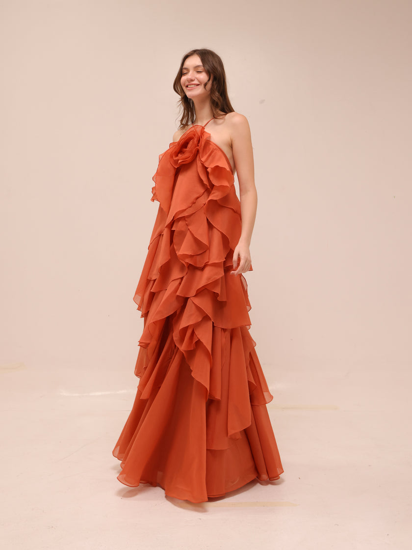Pandorea Layered Maxi Dress in Coral Clay