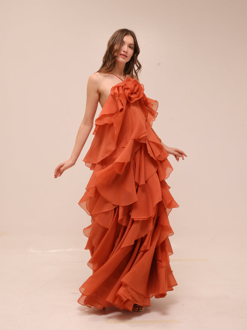 Pandorea Layered Maxi Dress in Coral Clay