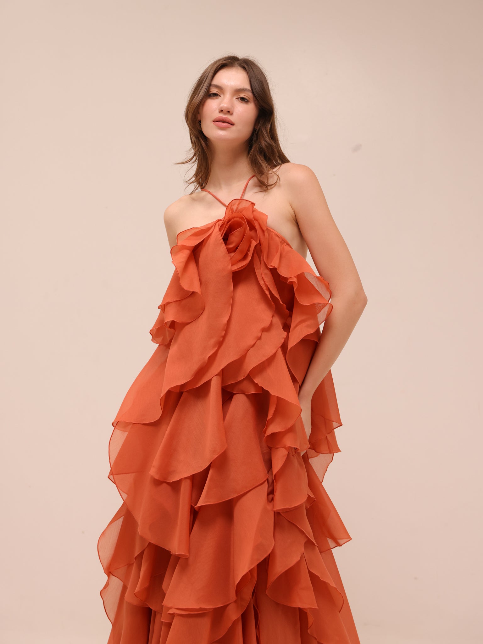 Pandorea Layered Maxi Dress in Coral Clay