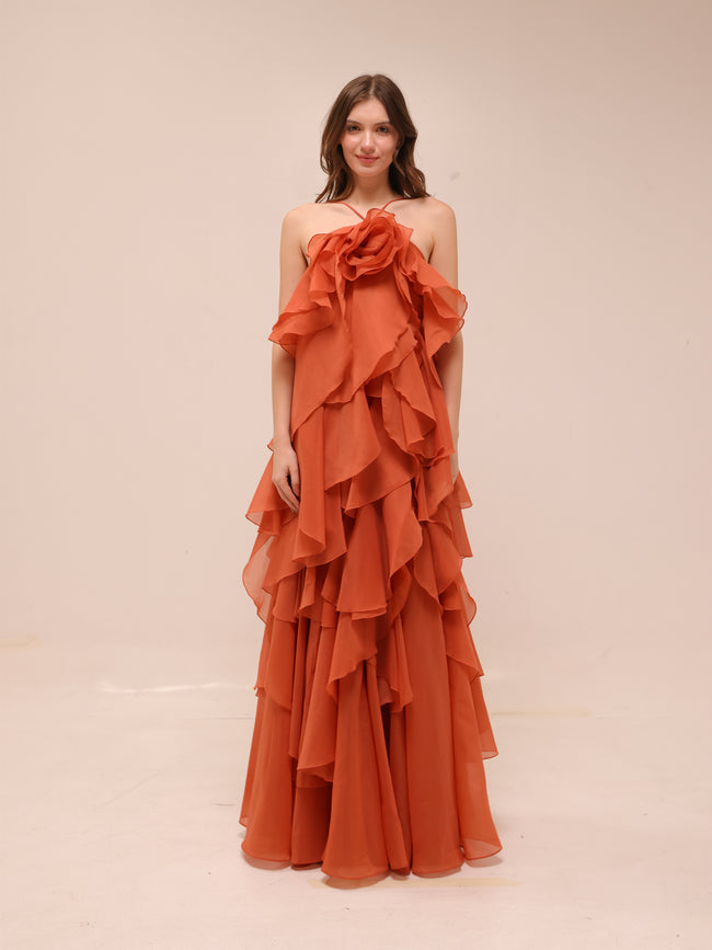 Pandorea Layered Maxi Dress in Coral Clay