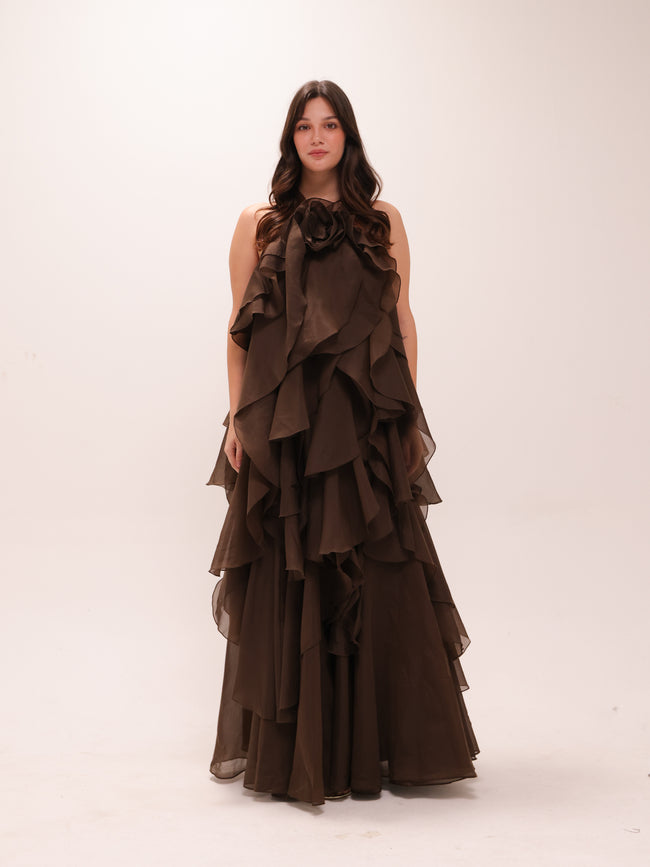 Pandorea Layered Maxi Dress in Carob