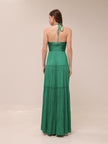 Cecilia Plissé Satin Halter Maxi Dress