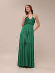 Cecilia Plissé Satin Halter Maxi Dress