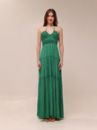 Cecilia Plissé Satin Halter Maxi Dress