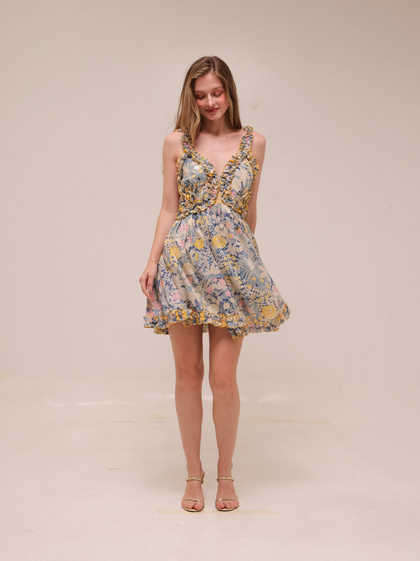 Gardenia Floral Print Mini Dress