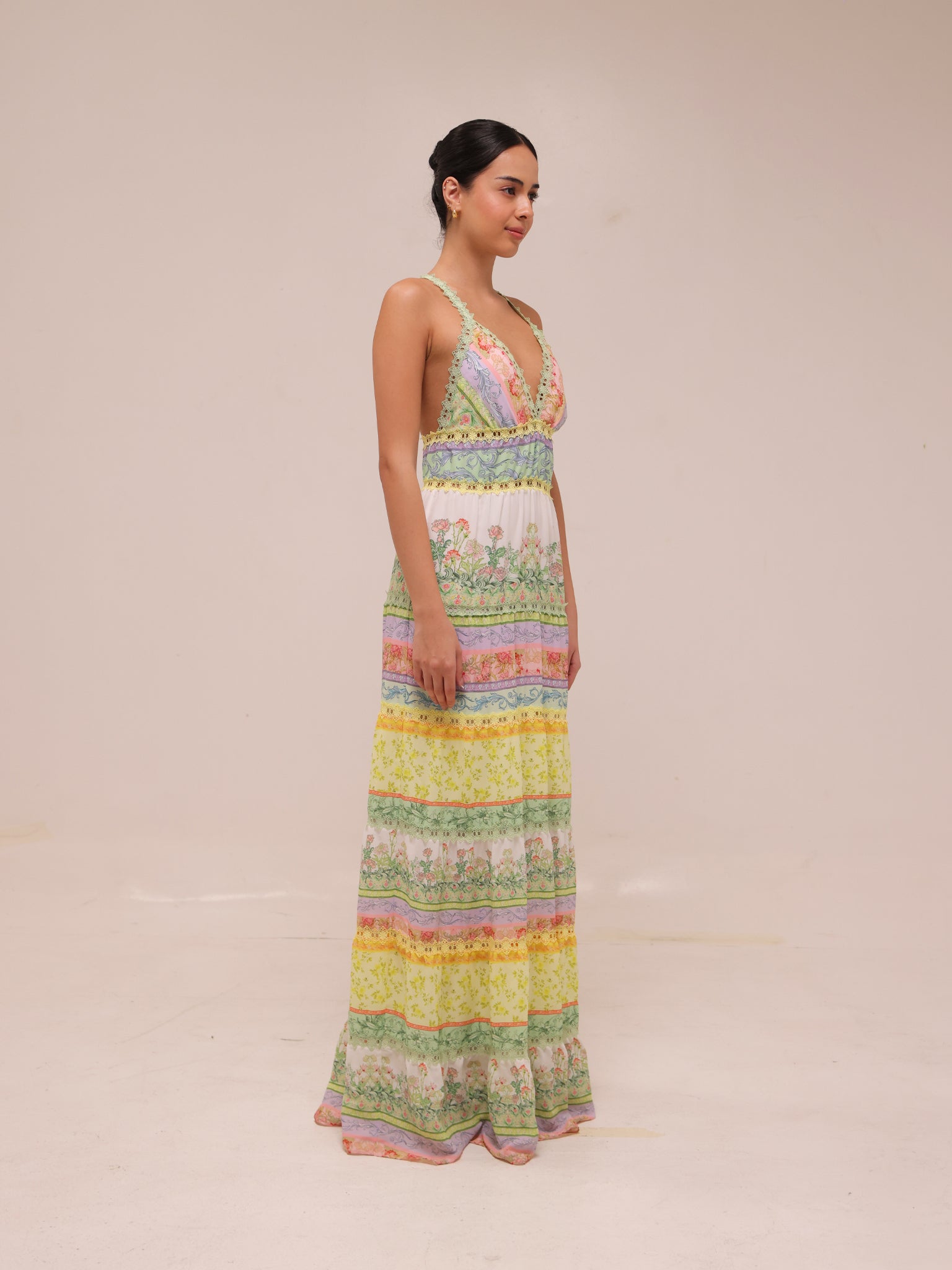 Karolina Paneled Floral-Print Maxi Dress