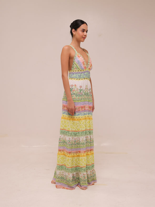 Karolina Paneled Floral-Print Maxi Dress