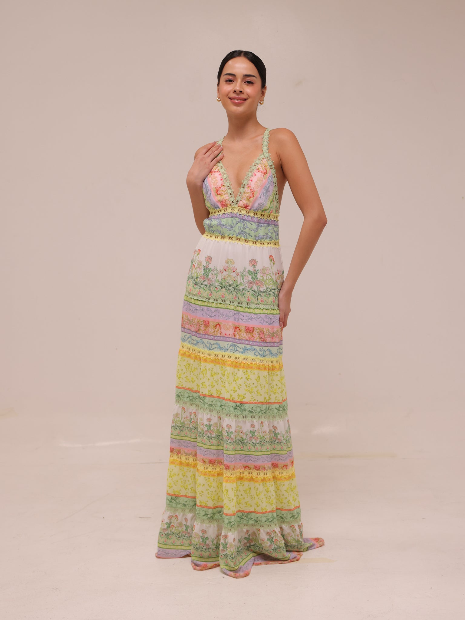 Karolina Paneled Floral-Print Maxi Dress
