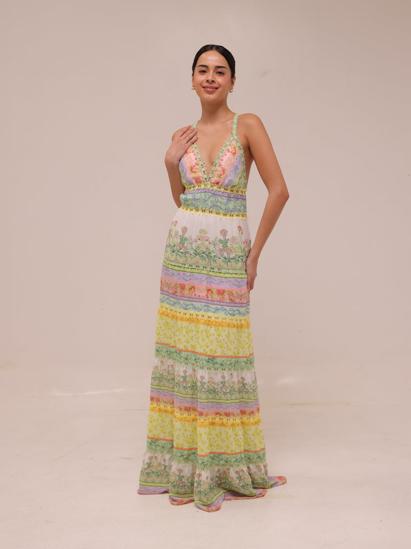 Karolina Paneled Floral-Print Maxi Dress
