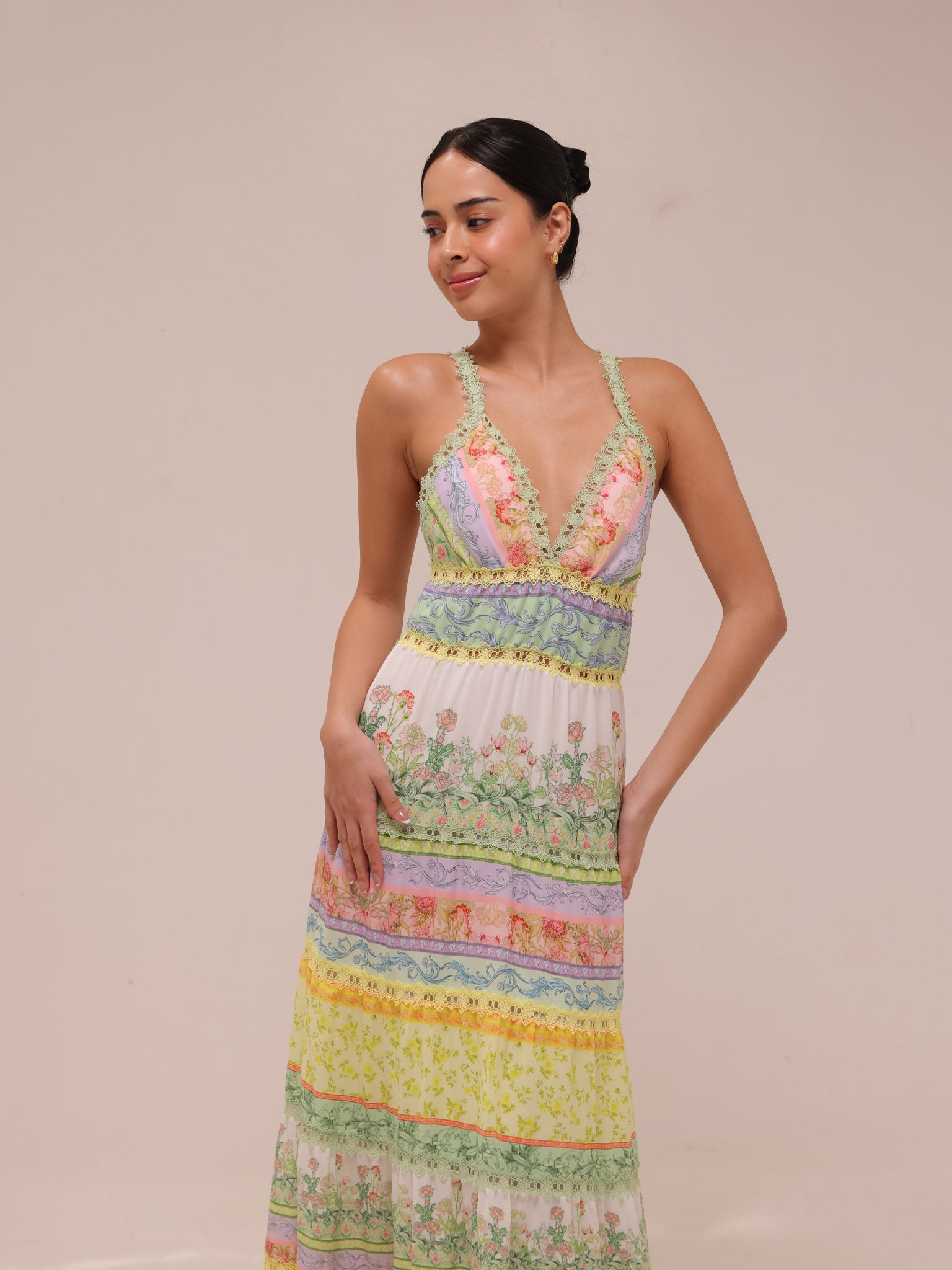 Karolina Paneled Floral-Print Maxi Dress