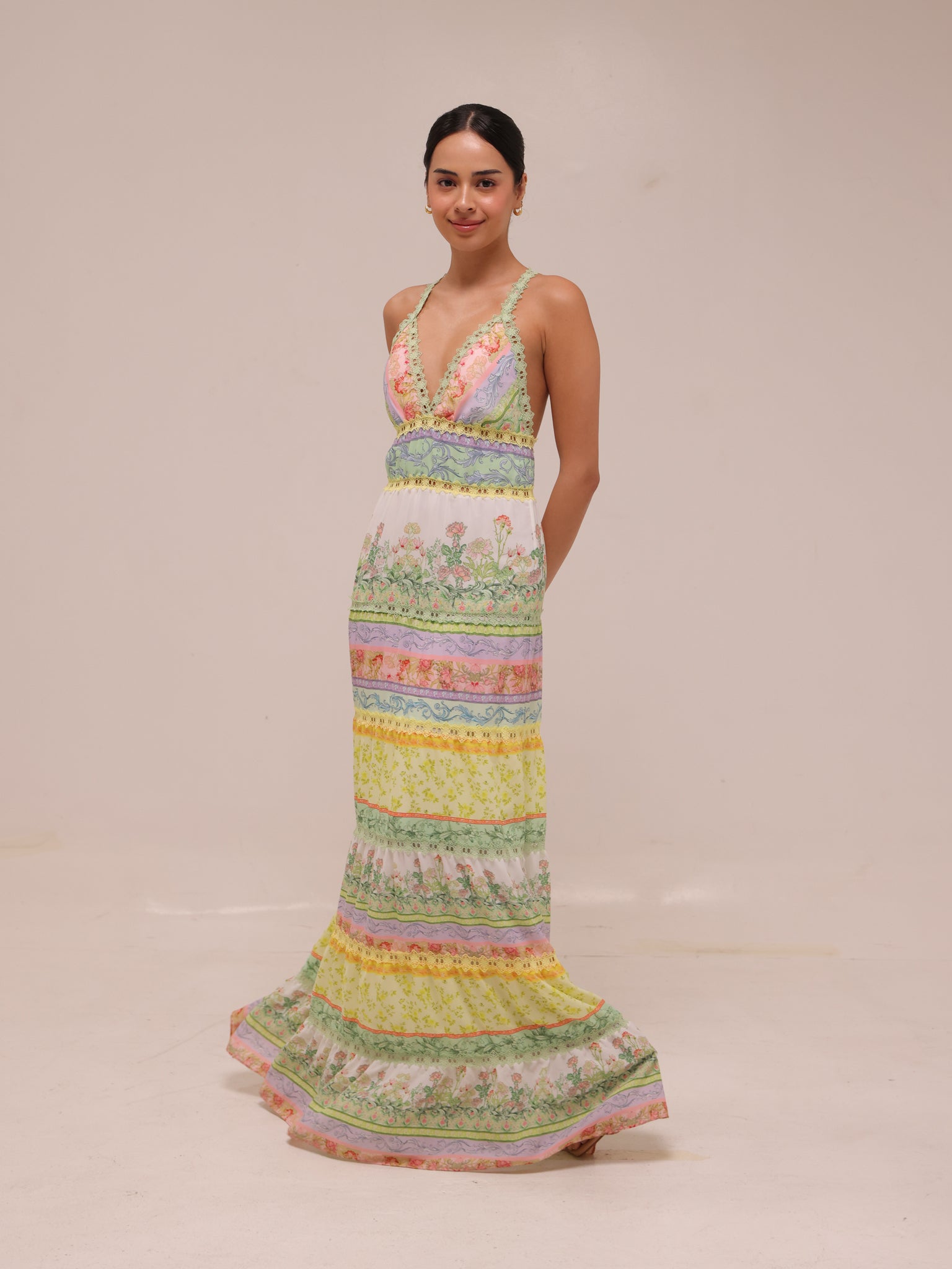 Karolina Paneled Floral-Print Maxi Dress