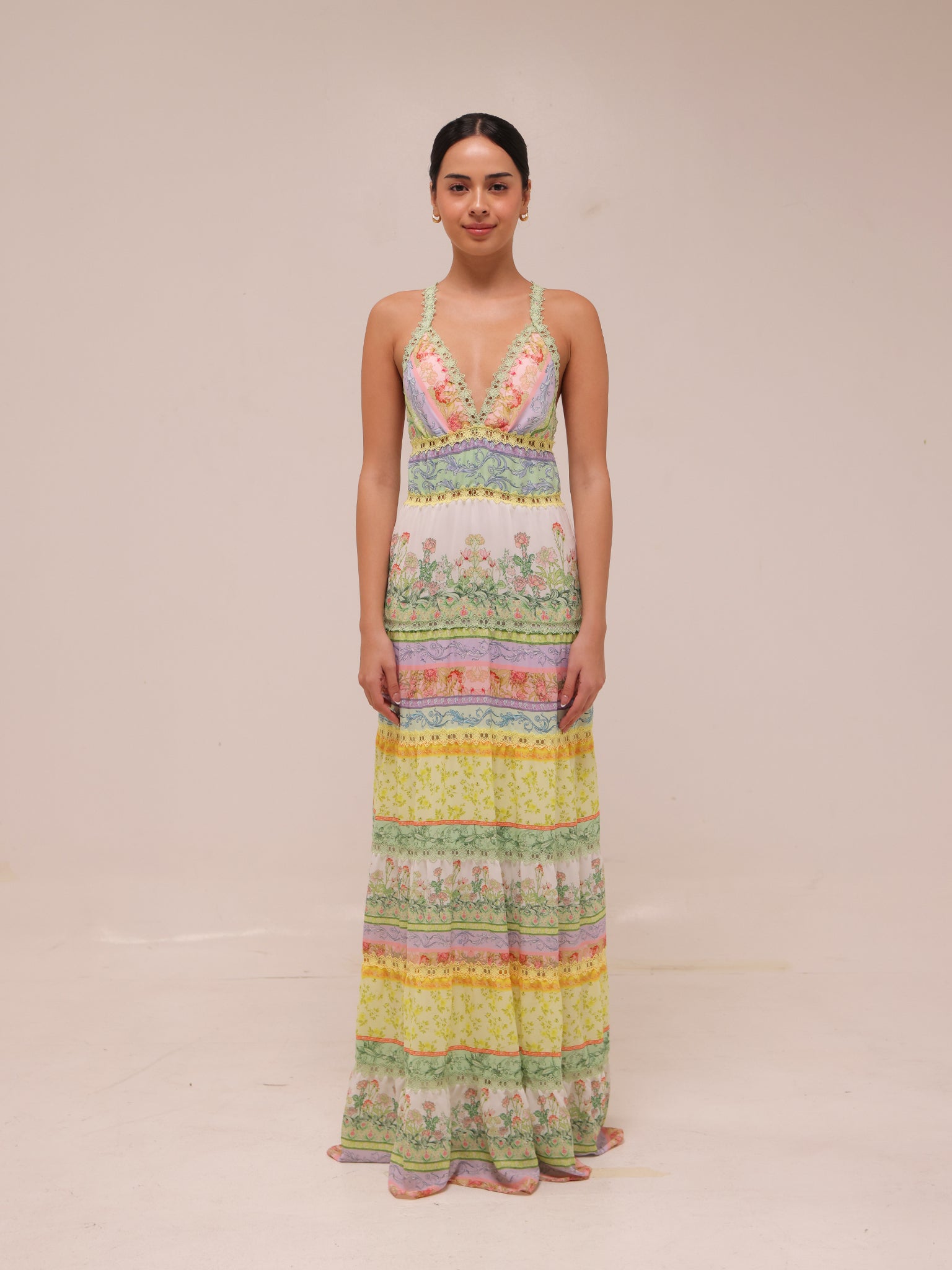 Karolina Paneled Floral-Print Maxi Dress