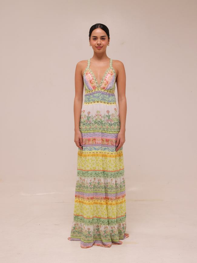 Karolina Paneled Floral-Print Maxi Dress