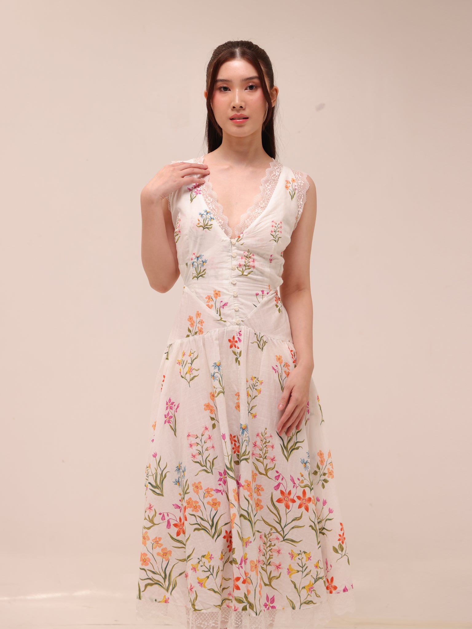 Open-Back Drop-Waist Midi Dress