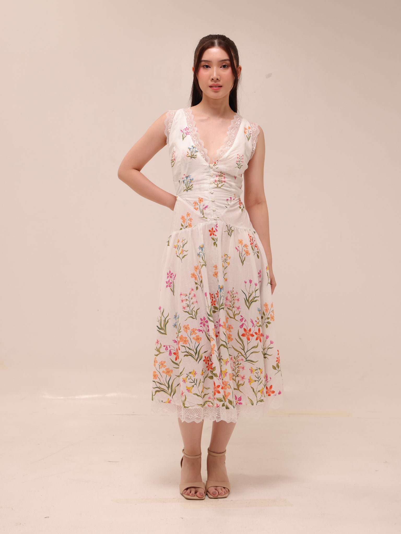 Open-Back Drop-Waist Midi Dress