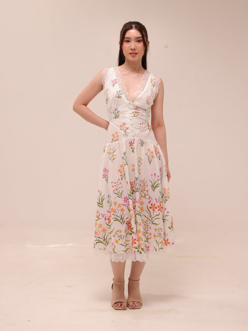 Open-Back Drop-Waist Midi Dress
