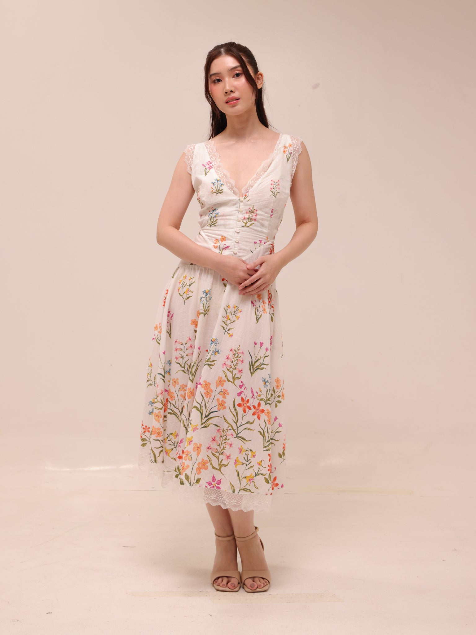 Open-Back Drop-Waist Midi Dress