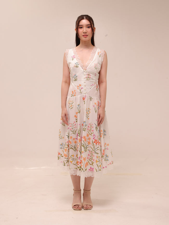 Open-Back Drop-Waist Midi Dress