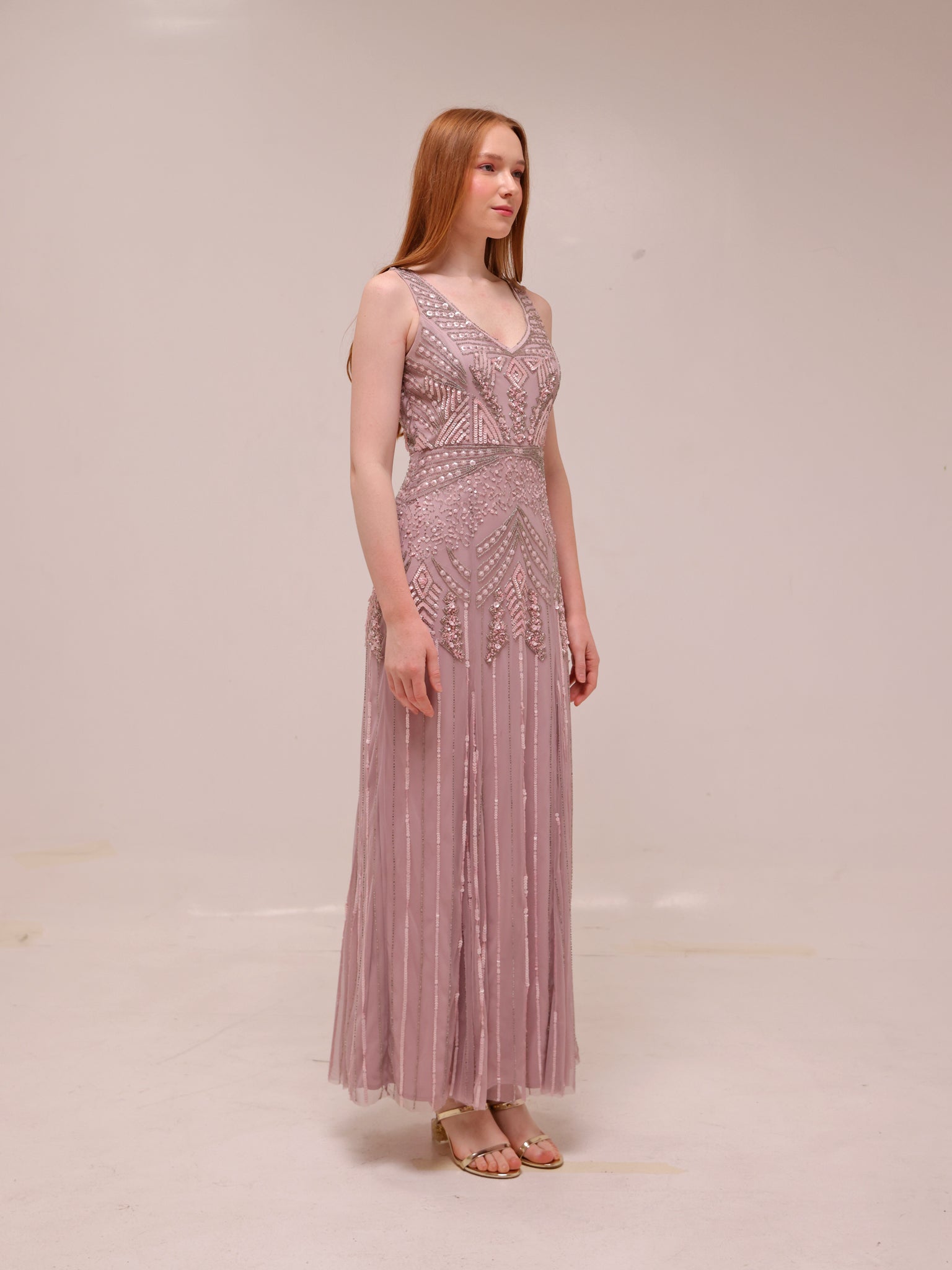 Blush Beaded Sleeveless Gown