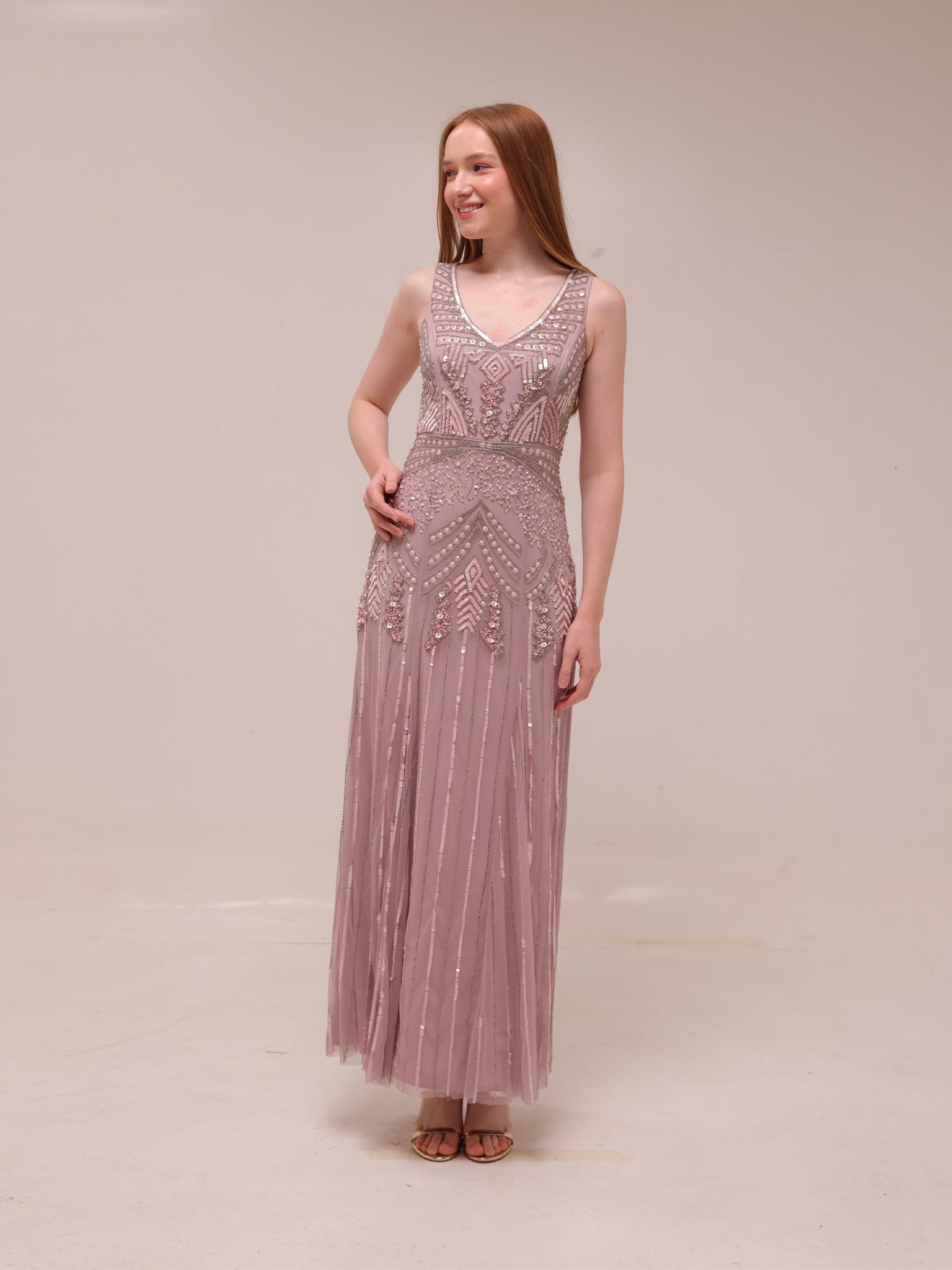 Blush Beaded Sleeveless Gown