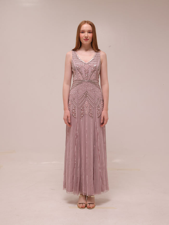 Blush Beaded Sleeveless Gown