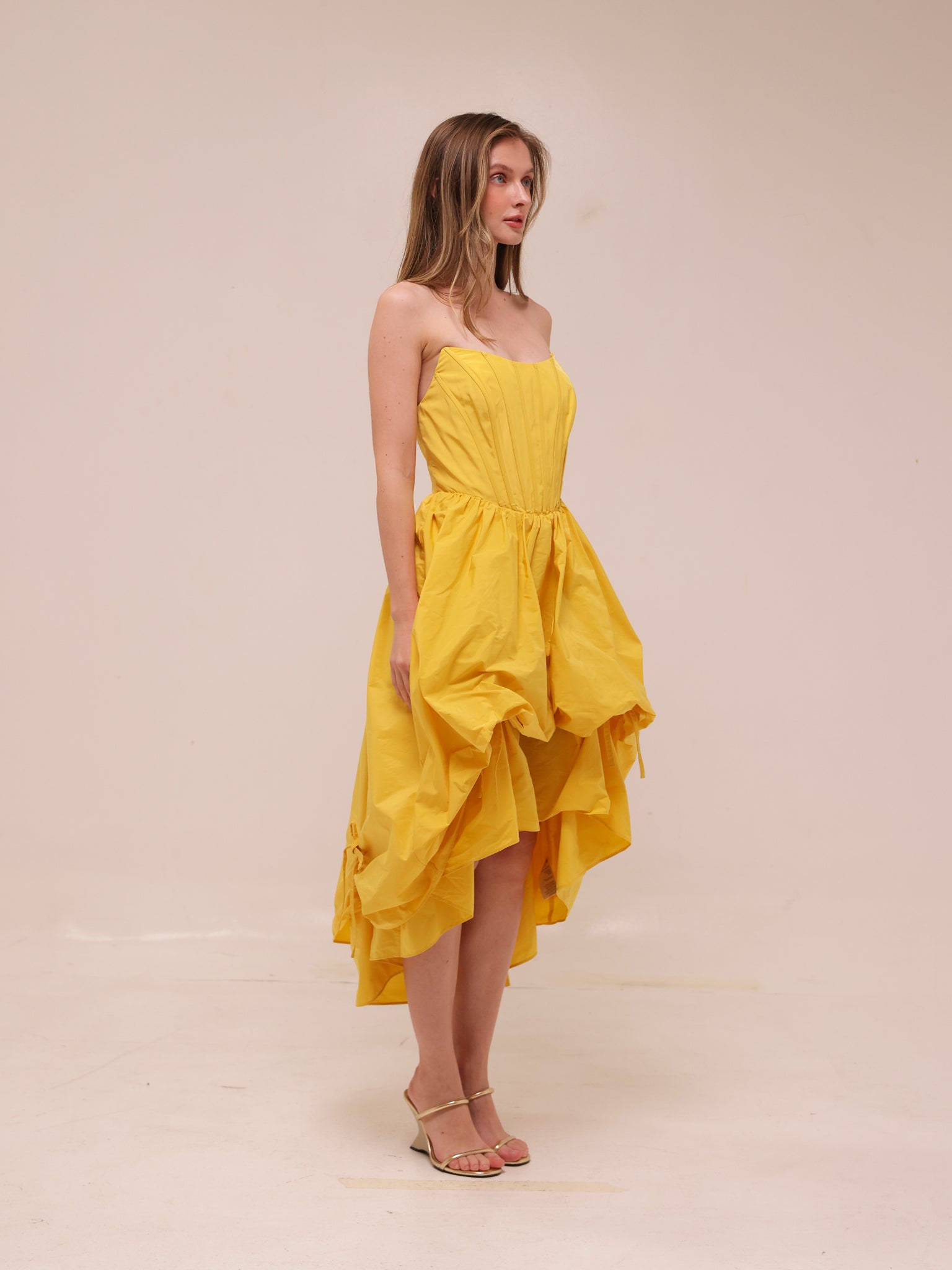 Corset High-Low Bubble Dress in Yellow