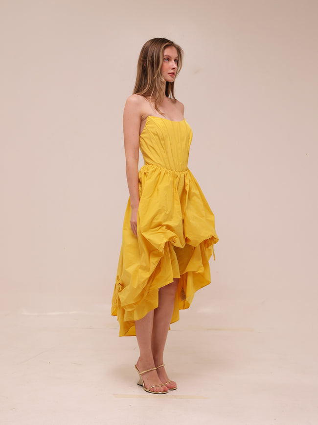 Corset High-Low Bubble Dress in Yellow