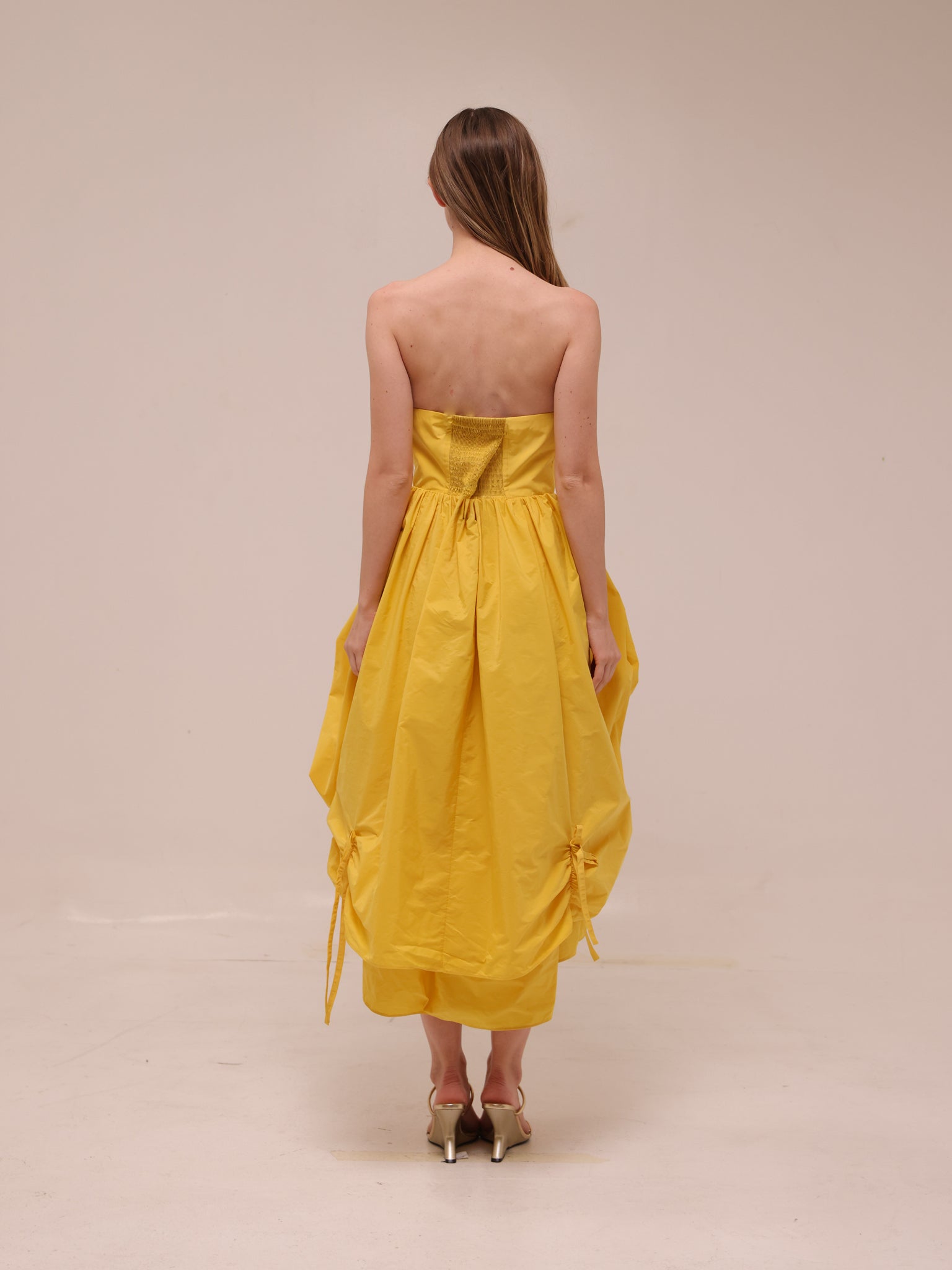 Corset High-Low Bubble Dress in Yellow