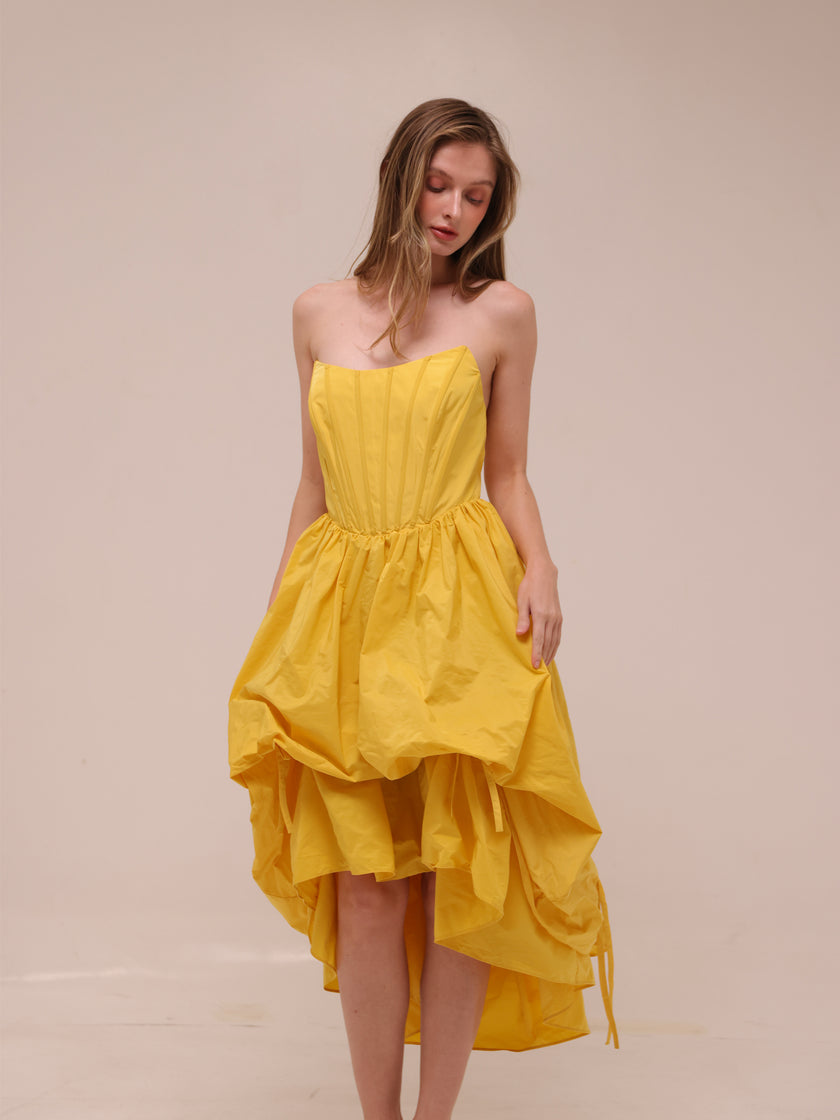 Corset High-Low Bubble Dress in Yellow