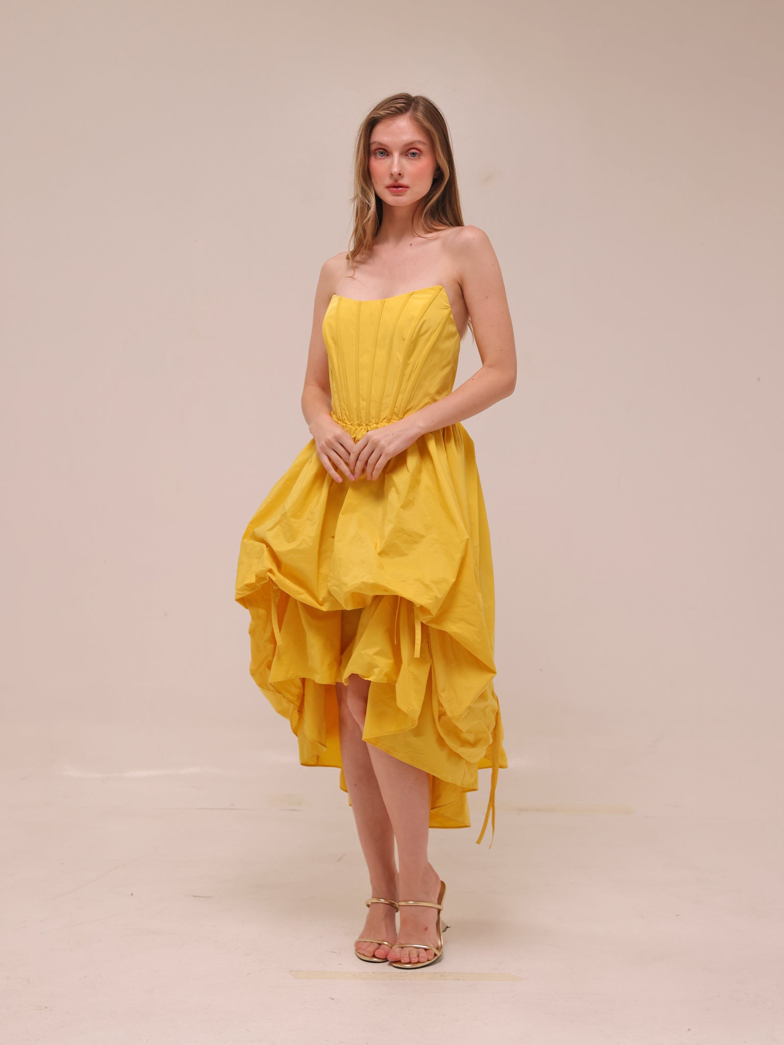 Corset High-Low Bubble Dress in Yellow