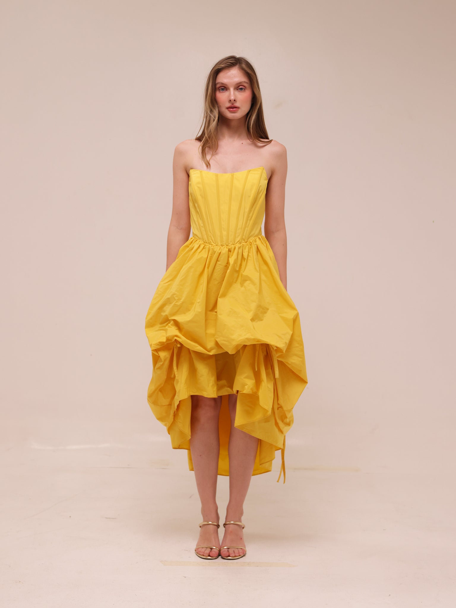 Corset High-Low Bubble Dress in Yellow
