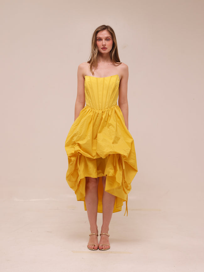 Corset High-Low Bubble Dress in Yellow