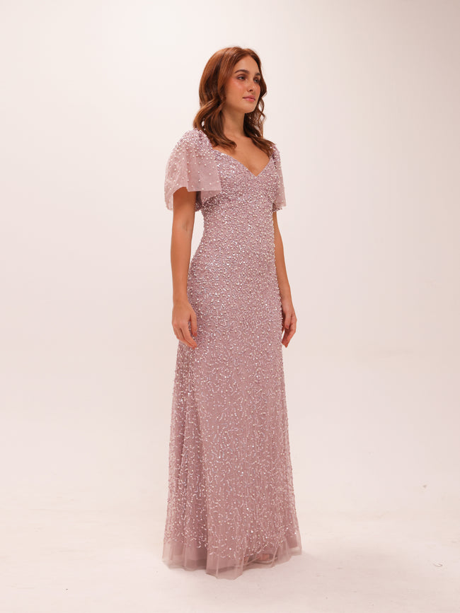 Beaded Mesh Gown