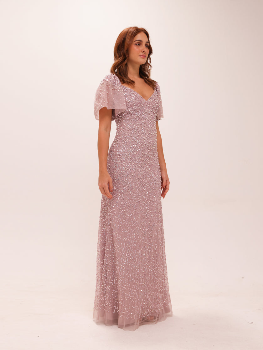 Beaded Mesh Gown