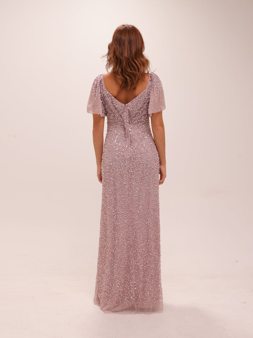 Beaded Mesh Gown